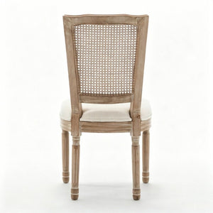 English Elm Farmhouse Rubberwood Dining Chairs Handwoven Rattan Back Linen Cushion Set of 2 Beige W6098P507924