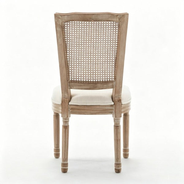 English Elm Farmhouse Rubberwood Dining Chairs Handwoven Rattan Back Linen Cushion Set of 2 Beige W6098P507924
