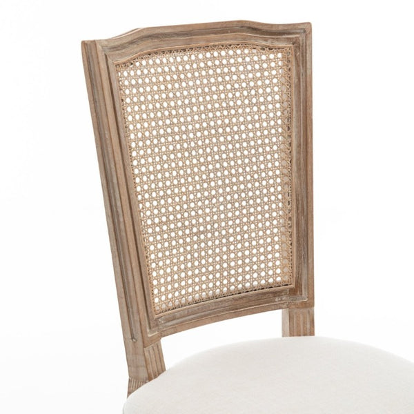 English Elm Farmhouse Rubberwood Dining Chairs Handwoven Rattan Back Linen Cushion Set of 2 Beige W6098P507924