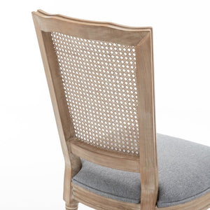 English Elm Farmhouse Rubberwood Dining Chairs Handwoven Rattan Back Linen Cushion Set of 2 Grey W6098P507925