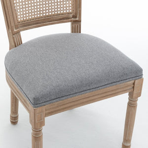 English Elm Farmhouse Rubberwood Dining Chairs Handwoven Rattan Back Linen Cushion Set of 2 Grey W6098P507925