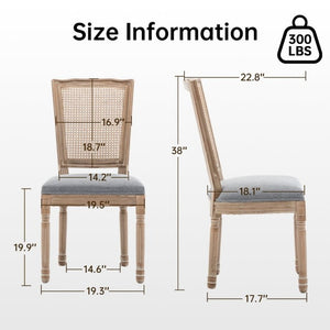 English Elm Farmhouse Rubberwood Dining Chairs Handwoven Rattan Back Linen Cushion Set of 2 Grey W6098P507925