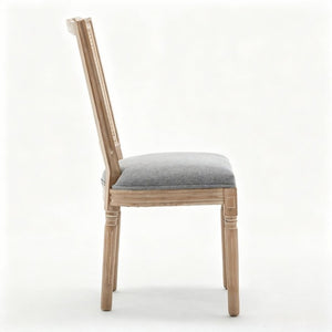 English Elm Farmhouse Rubberwood Dining Chairs Handwoven Rattan Back Linen Cushion Set of 2 Grey W6098P507925