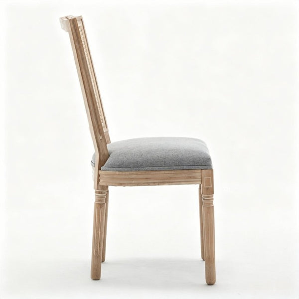 English Elm Farmhouse Rubberwood Dining Chairs Handwoven Rattan Back Linen Cushion Set of 2 Grey W6098P507925