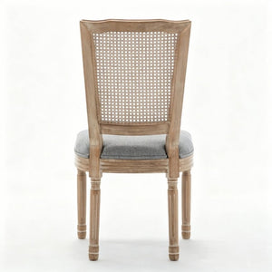 English Elm Farmhouse Rubberwood Dining Chairs Handwoven Rattan Back Linen Cushion Set of 2 Grey W6098P507925