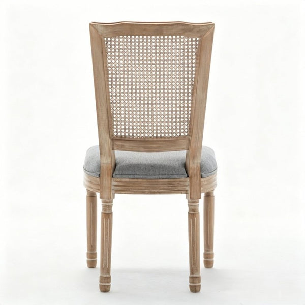 English Elm Farmhouse Rubberwood Dining Chairs Handwoven Rattan Back Linen Cushion Set of 2 Grey W6098P507925