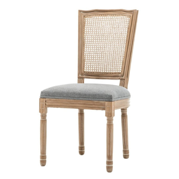 English Elm Farmhouse Rubberwood Dining Chairs Handwoven Rattan Back Linen Cushion Set of 2 Grey W6098P507925