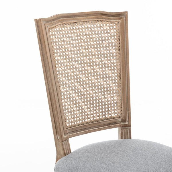 English Elm Farmhouse Rubberwood Dining Chairs Handwoven Rattan Back Linen Cushion Set of 2 Grey W6098P507925
