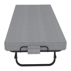 English Elm 75 Inch Folding Bed with Memory Foam Mattress Steel Frame and Lockable Wheels for Guests W6101P525021