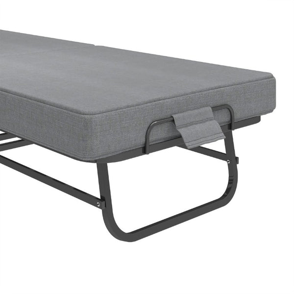 English Elm 75 Inch Folding Bed with Memory Foam Mattress Steel Frame and Lockable Wheels for Guests W6101P525021