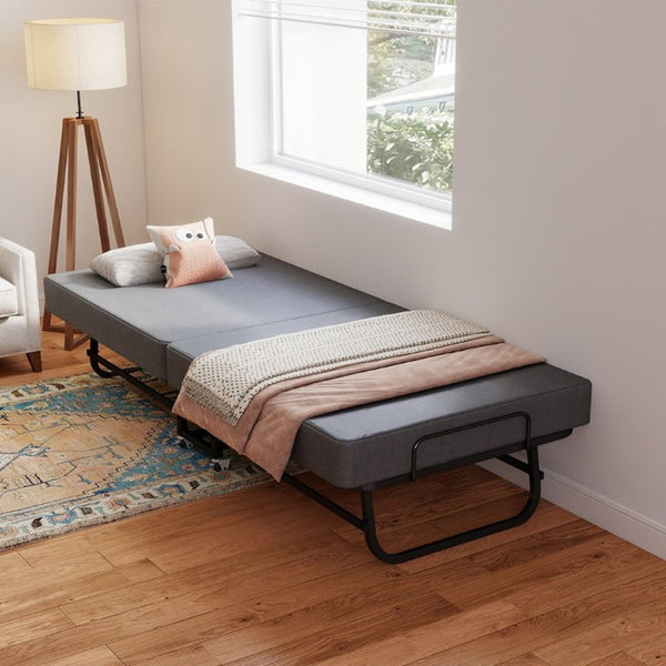 English Elm 75 Inch Folding Bed with Memory Foam Mattress Steel Frame and Lockable Wheels for Guests W6101P525021
