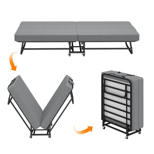 English Elm 75 Inch Folding Bed with Memory Foam Mattress Steel Frame and Lockable Wheels for Guests W6101P525021