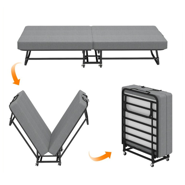 English Elm 75 Inch Folding Bed with Memory Foam Mattress Steel Frame and Lockable Wheels for Guests W6101P525021