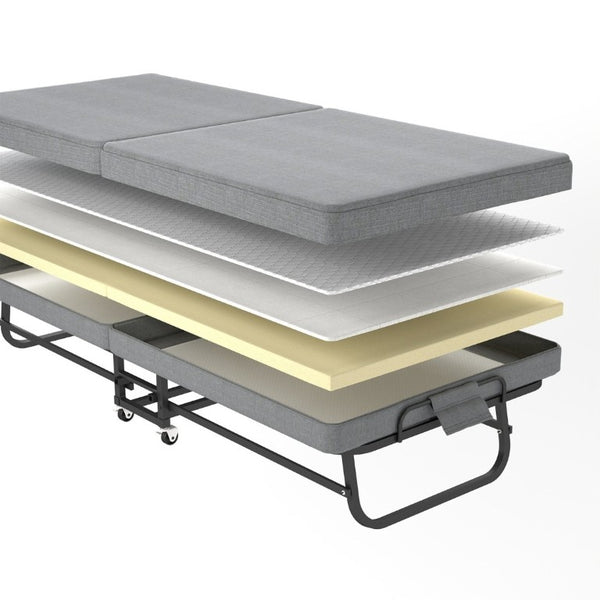 English Elm 75 Inch Folding Bed with Memory Foam Mattress Steel Frame and Lockable Wheels for Guests W6101P525021