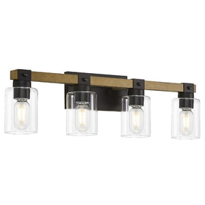 English Elm 4-Light Farmhouse Vanity Wall Fixture with Clear Glass Shades for Bath or Bedroom Black / Brick Yellow W6101P525066