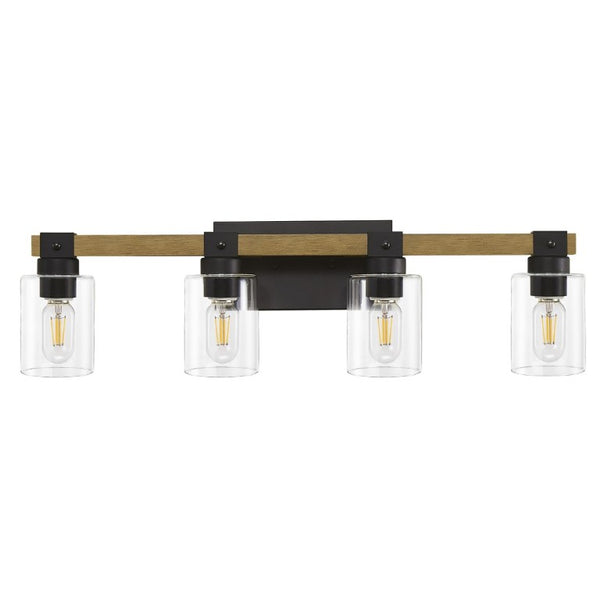 English Elm 4-Light Farmhouse Vanity Wall Fixture with Clear Glass Shades for Bath or Bedroom Black / Brick Yellow W6101P525066