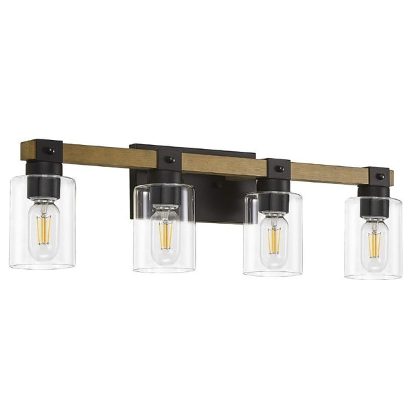 English Elm 4-Light Farmhouse Vanity Wall Fixture with Clear Glass Shades for Bath or Bedroom Black / Brick Yellow W6101P525066