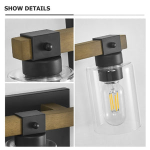 English Elm 4-Light Farmhouse Vanity Wall Fixture with Clear Glass Shades for Bath or Bedroom Black / Brick Yellow W6101P525066
