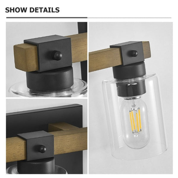 English Elm 4-Light Farmhouse Vanity Wall Fixture with Clear Glass Shades for Bath or Bedroom Black / Brick Yellow W6101P525066