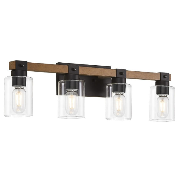 English Elm 4-Light Farmhouse Vanity Wall Fixture with Clear Glass Shades for Bath or Bedroom Antique Brown / Black W6101P525067
