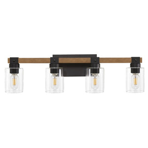 English Elm 4-Light Farmhouse Vanity Wall Fixture with Clear Glass Shades for Bath or Bedroom Antique Brown / Black W6101P525067