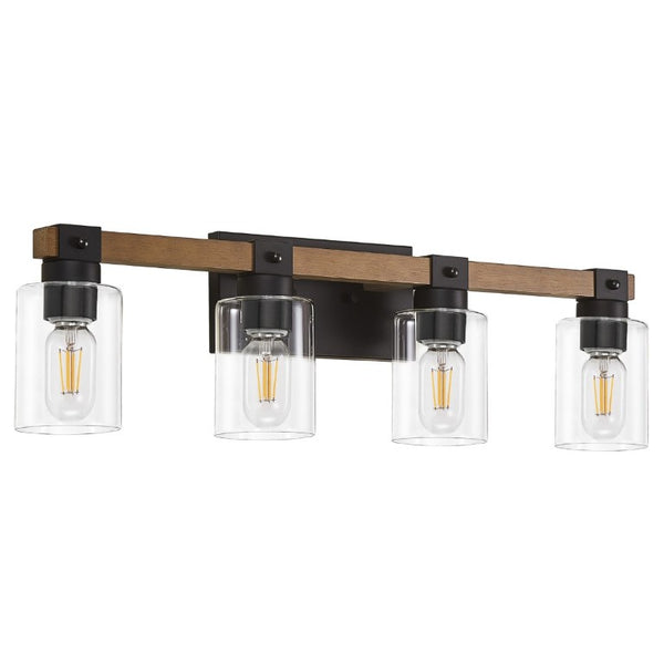 English Elm 4-Light Farmhouse Vanity Wall Fixture with Clear Glass Shades for Bath or Bedroom Antique Brown / Black W6101P525067