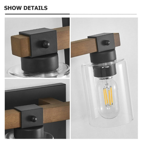 English Elm 4-Light Farmhouse Vanity Wall Fixture with Clear Glass Shades for Bath or Bedroom Antique Brown / Black W6101P525067