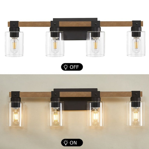 English Elm 4-Light Farmhouse Vanity Wall Fixture with Clear Glass Shades for Bath or Bedroom Antique Brown / Black W6101P525067