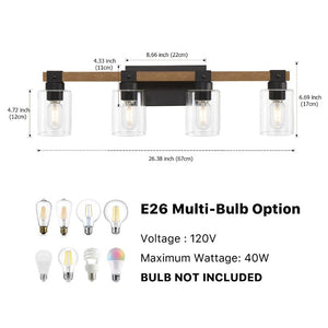 English Elm 4-Light Farmhouse Vanity Wall Fixture with Clear Glass Shades for Bath or Bedroom Antique Brown / Black W6101P525067