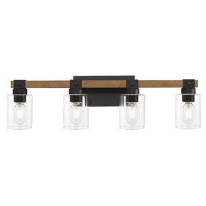 English Elm 4-Light Farmhouse Vanity Wall Fixture with Clear Glass Shades for Bath or Bedroom Antique Brown / Black W6101P525067