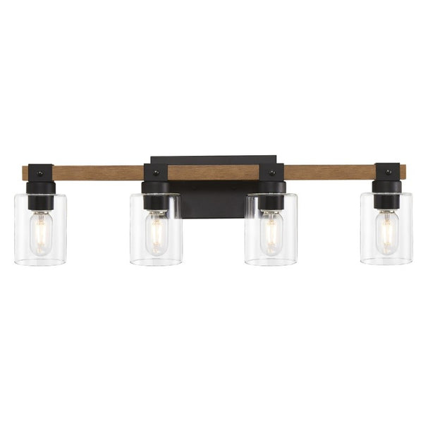 English Elm 4-Light Farmhouse Vanity Wall Fixture with Clear Glass Shades for Bath or Bedroom Antique Brown / Black W6101P525067