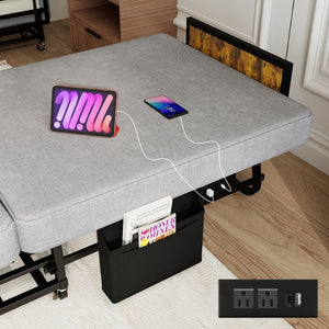 English Elm 78×31 Rollaway Guest Bed with Memory Foam Mattress Headboard and USB Charging Port W6101P525714