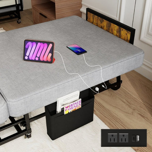 English Elm 78×31 Rollaway Guest Bed with Memory Foam Mattress Headboard and USB Charging Port W6101P525714