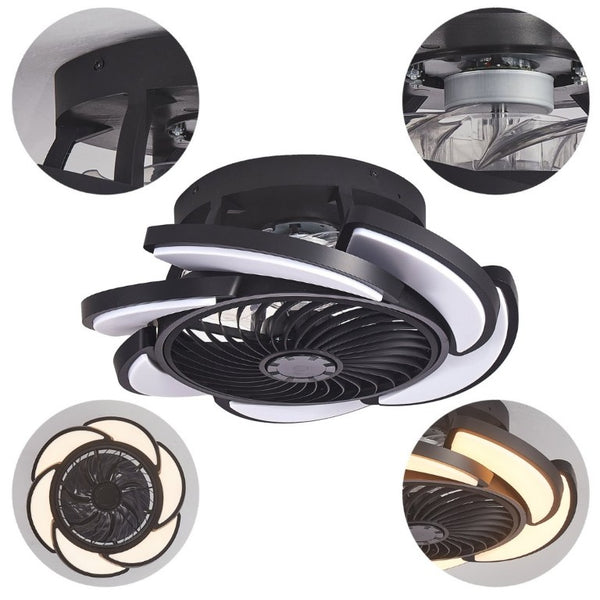 English Elm 17 Inch Bladeless Flush Mount Ceiling Fan Gold Finish Dimmable LED Remote Glam Bedroom Black W6101P525843