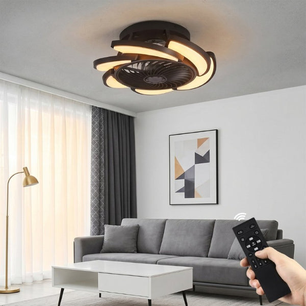 English Elm 17 Inch Bladeless Flush Mount Ceiling Fan Gold Finish Dimmable LED Remote Glam Bedroom Black W6101P525843