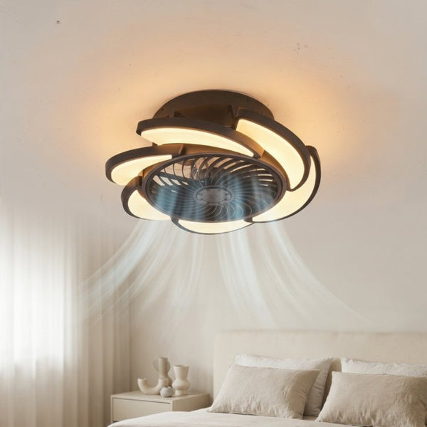 English Elm 17 Inch Bladeless Flush Mount Ceiling Fan Gold Finish Dimmable LED Remote Glam Bedroom Black W6101P525843