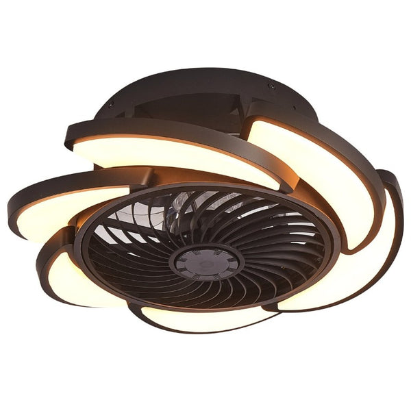 English Elm 17 Inch Bladeless Flush Mount Ceiling Fan Gold Finish Dimmable LED Remote Glam Bedroom Black W6101P525843
