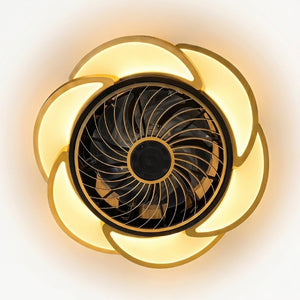 English Elm 17 Inch Bladeless Flush Mount Ceiling Fan Gold Finish Dimmable LED Remote Glam Bedroom Gold+Black W6101P525927