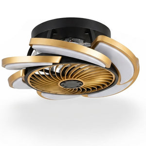 English Elm 17 Inch Bladeless Flush Mount Ceiling Fan Gold Finish Dimmable LED Remote Glam Bedroom Gold+Black W6101P525927