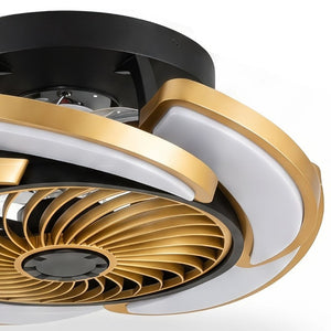 English Elm 17 Inch Bladeless Flush Mount Ceiling Fan Gold Finish Dimmable LED Remote Glam Bedroom Gold+Black W6101P525927