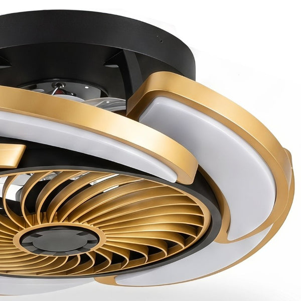 English Elm 17 Inch Bladeless Flush Mount Ceiling Fan Gold Finish Dimmable LED Remote Glam Bedroom Gold+Black W6101P525927