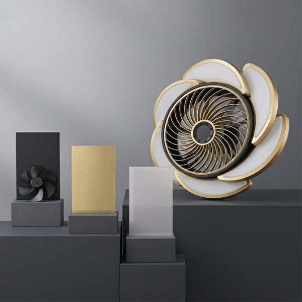 English Elm 17 Inch Bladeless Flush Mount Ceiling Fan Gold Finish Dimmable LED Remote Glam Bedroom Gold+Black W6101P525927