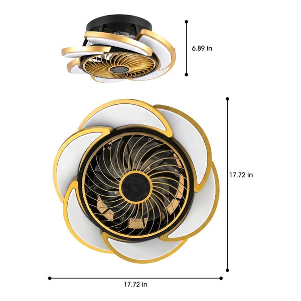 English Elm 17 Inch Bladeless Flush Mount Ceiling Fan Gold Finish Dimmable LED Remote Glam Bedroom Gold+Black W6101P525927