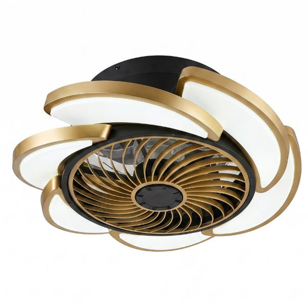 English Elm 17 Inch Bladeless Flush Mount Ceiling Fan Gold Finish Dimmable LED Remote Glam Bedroom Gold+Black W6101P525927