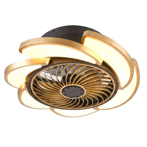 English Elm 17 Inch Bladeless Flush Mount Ceiling Fan Gold Finish Dimmable LED Remote Glam Bedroom Gold+Black W6101P525927