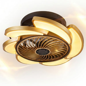 English Elm 17 Inch Bladeless Flush Mount Ceiling Fan Gold Finish Dimmable LED Remote Glam Bedroom Gold+Black W6101P525927