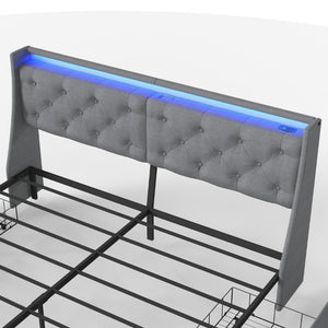 English Elm King Storage Bed Tufted Linen Headboard RGB Lighting Charging Station Four Drawers W6101P527498