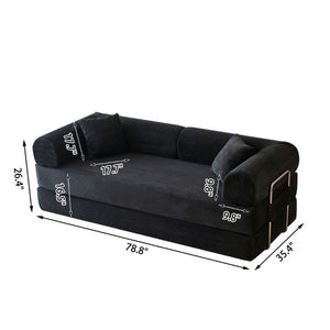 English Elm 78.8 Inch Corduroy Modular Floor Sofa Bed Convertible Sectional for Living Room Black W6119P521170