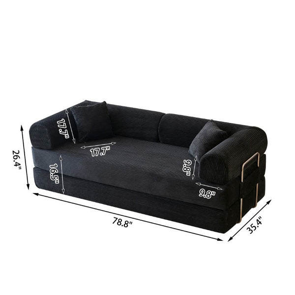 English Elm 78.8 Inch Corduroy Modular Floor Sofa Bed Convertible Sectional for Living Room Black W6119P521170