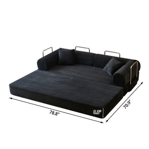 English Elm 78.8 Inch Corduroy Modular Floor Sofa Bed Convertible Sectional for Living Room Black W6119P521170